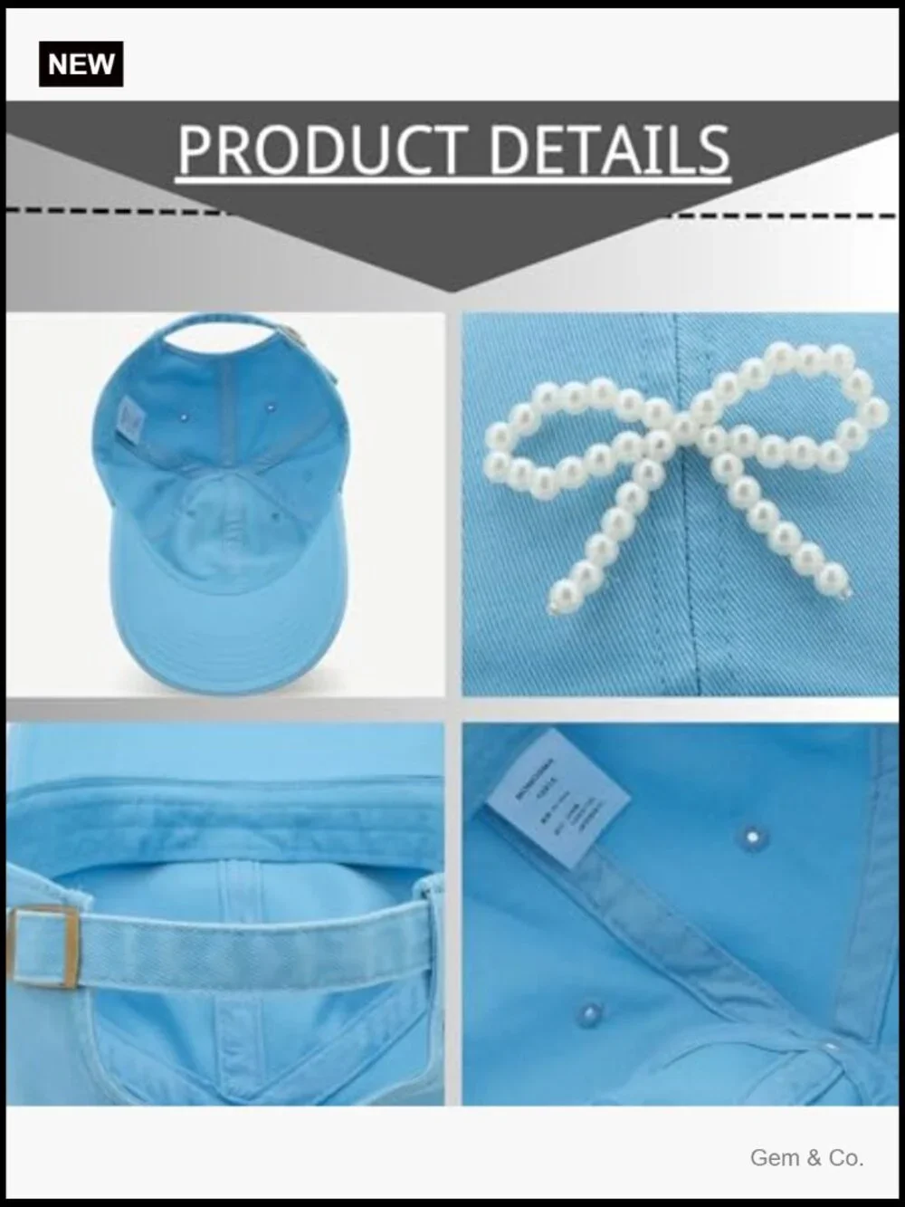 Women's Cute Pearl Bow Baseball Cap Adjustable Summer Sun Hat One Size